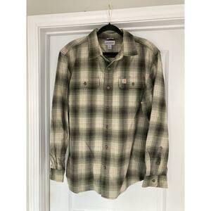 Carhartt Flannel Shirt Men Large Olive Green Tartan Plaid Original Fit Button Up